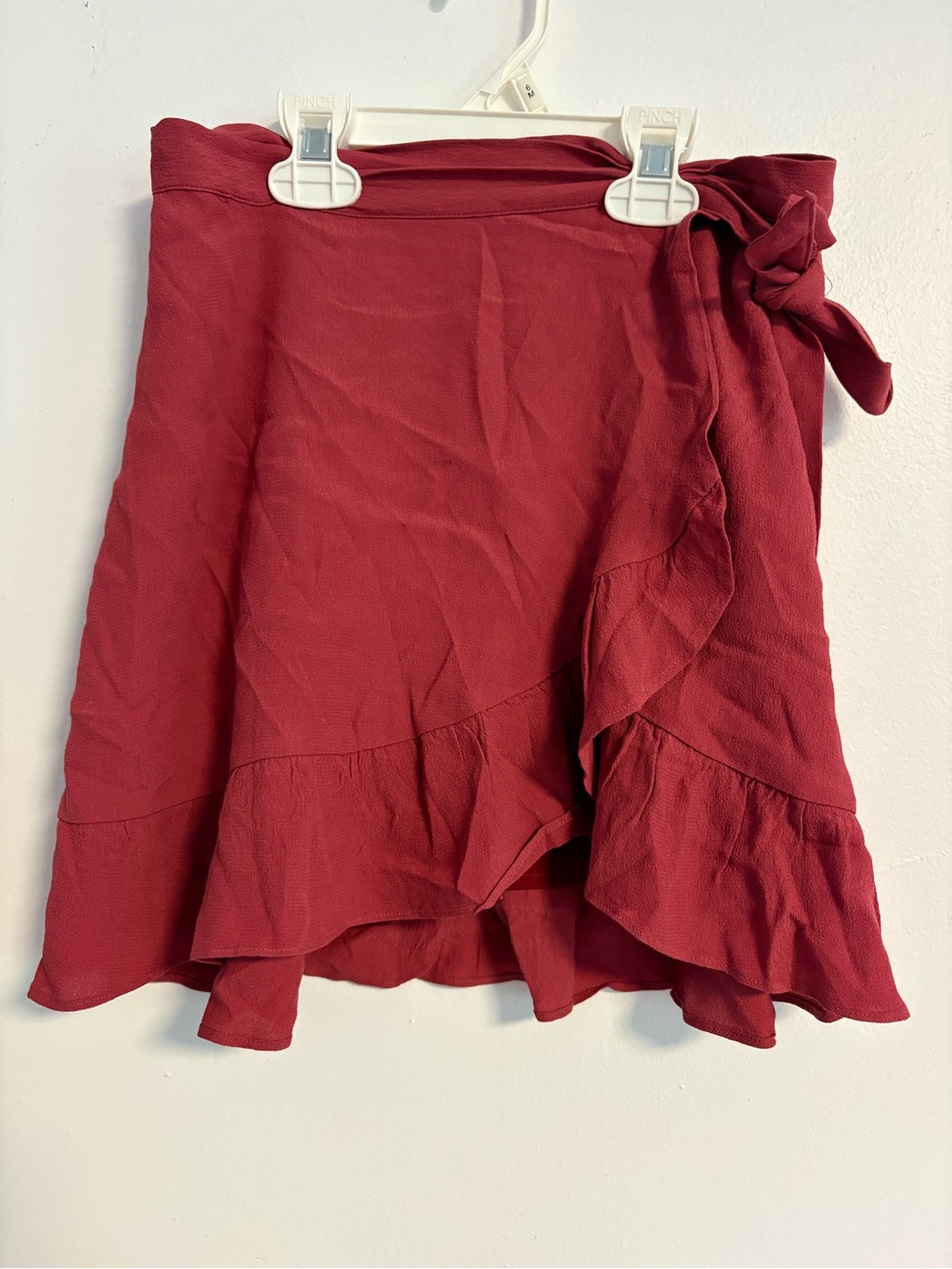 Sunday Best Deep Red Wrap Ruffle Mini Skirt
